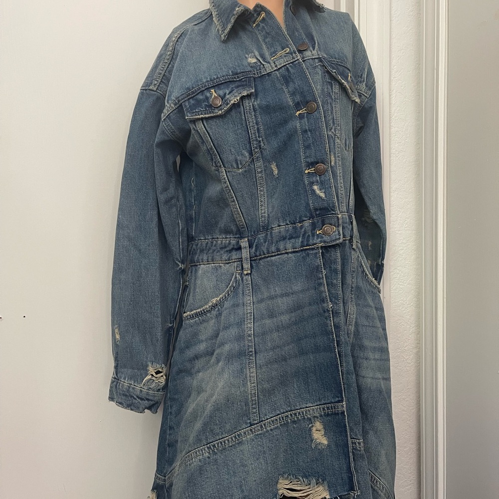 ZARA Distressed ASYMMETRICAL Denim Jacket Dress - Blue XS X SMALL - Picture 2 of 9